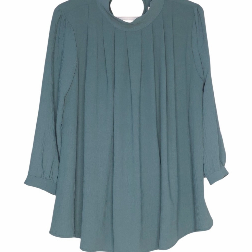 NWT Ces Femme Green Pleated Workwear Blouse Large | Business Casual Top
